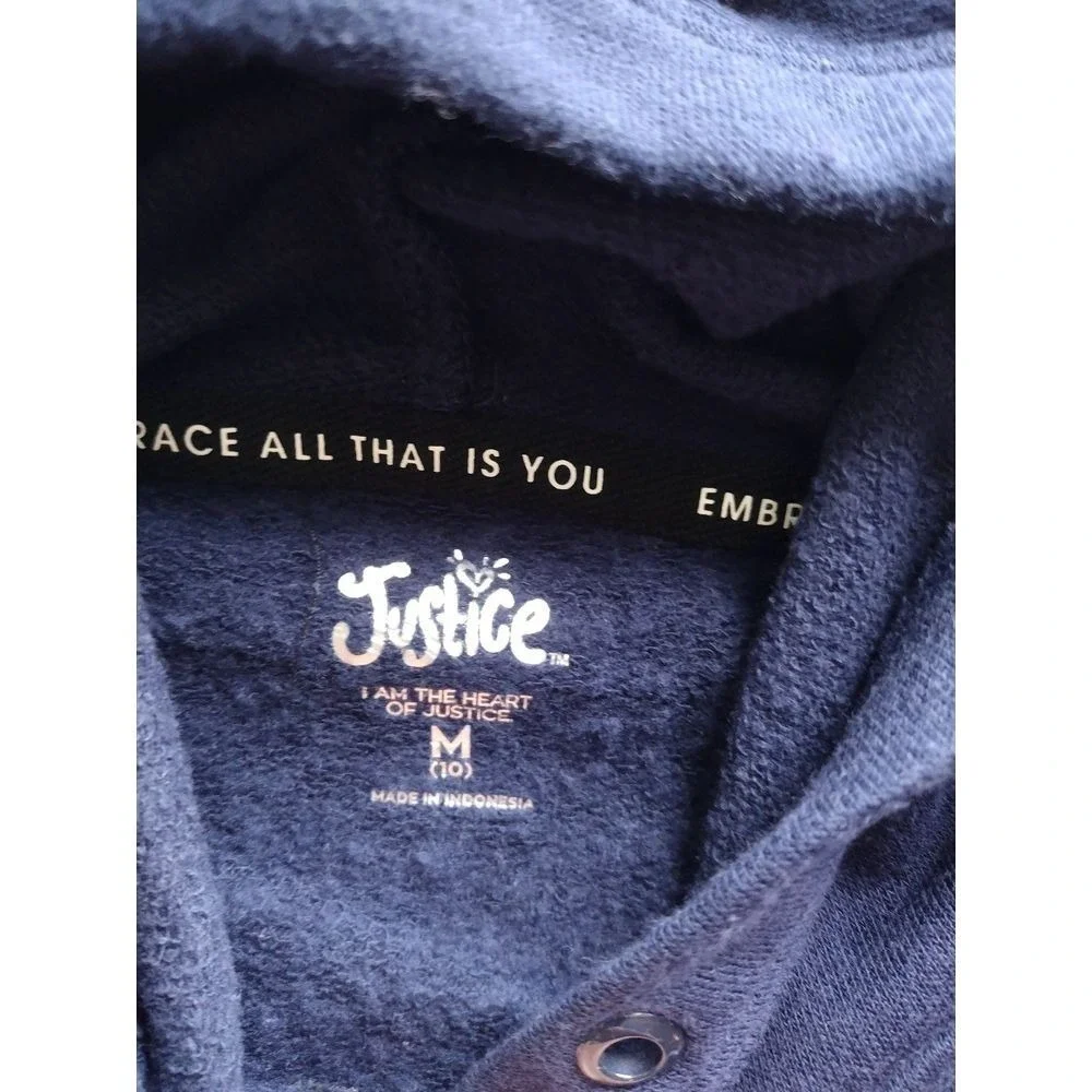 Justice Sport‎ Girls Navy Blue Sleeveless Cropped Hoodie Sequin Logo Size M 10
